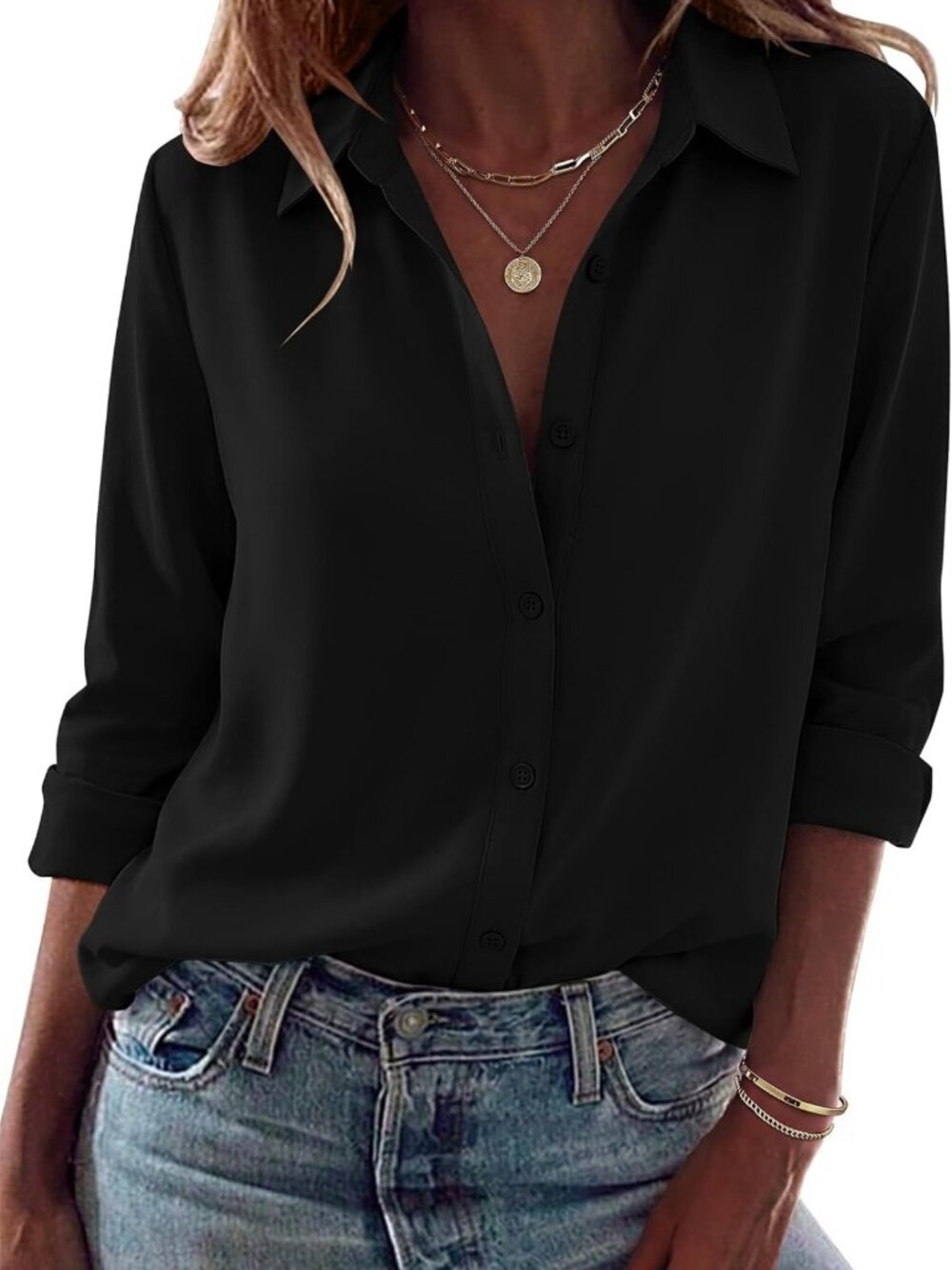 Chic Women's Long Sleeve Button Down Blouse - Dressy Casual Top for Any Occasion